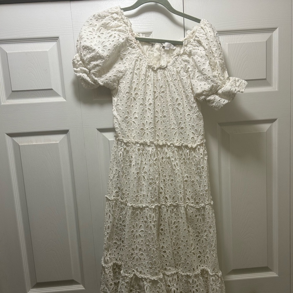 Ivy City Co White Eyelet Maxi Dress stretch summer large